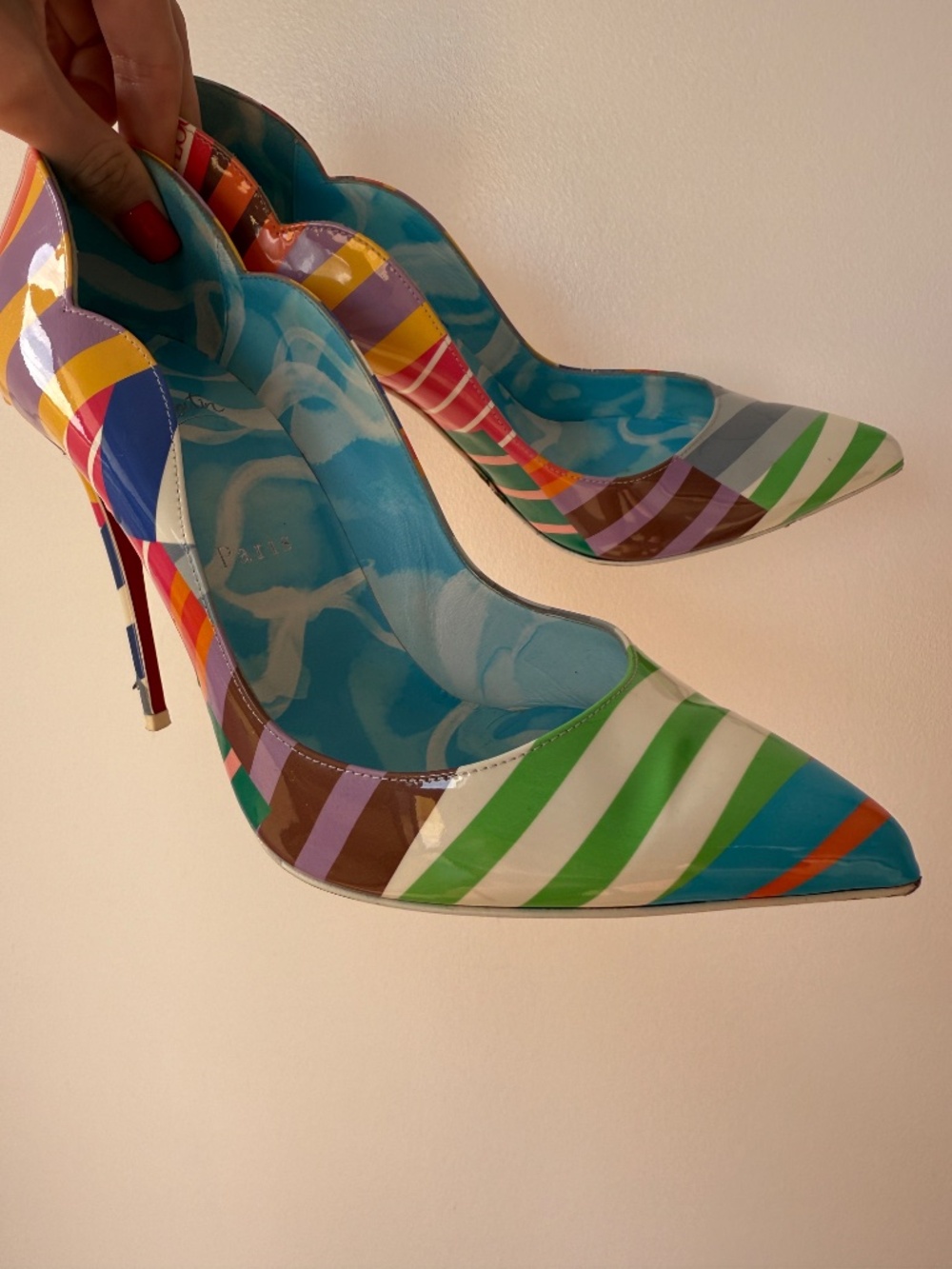 Christian Louboutin Multicolor Striped Hot Chick Leather Pumps Heels Size 38.5 - Picture 2 of 10